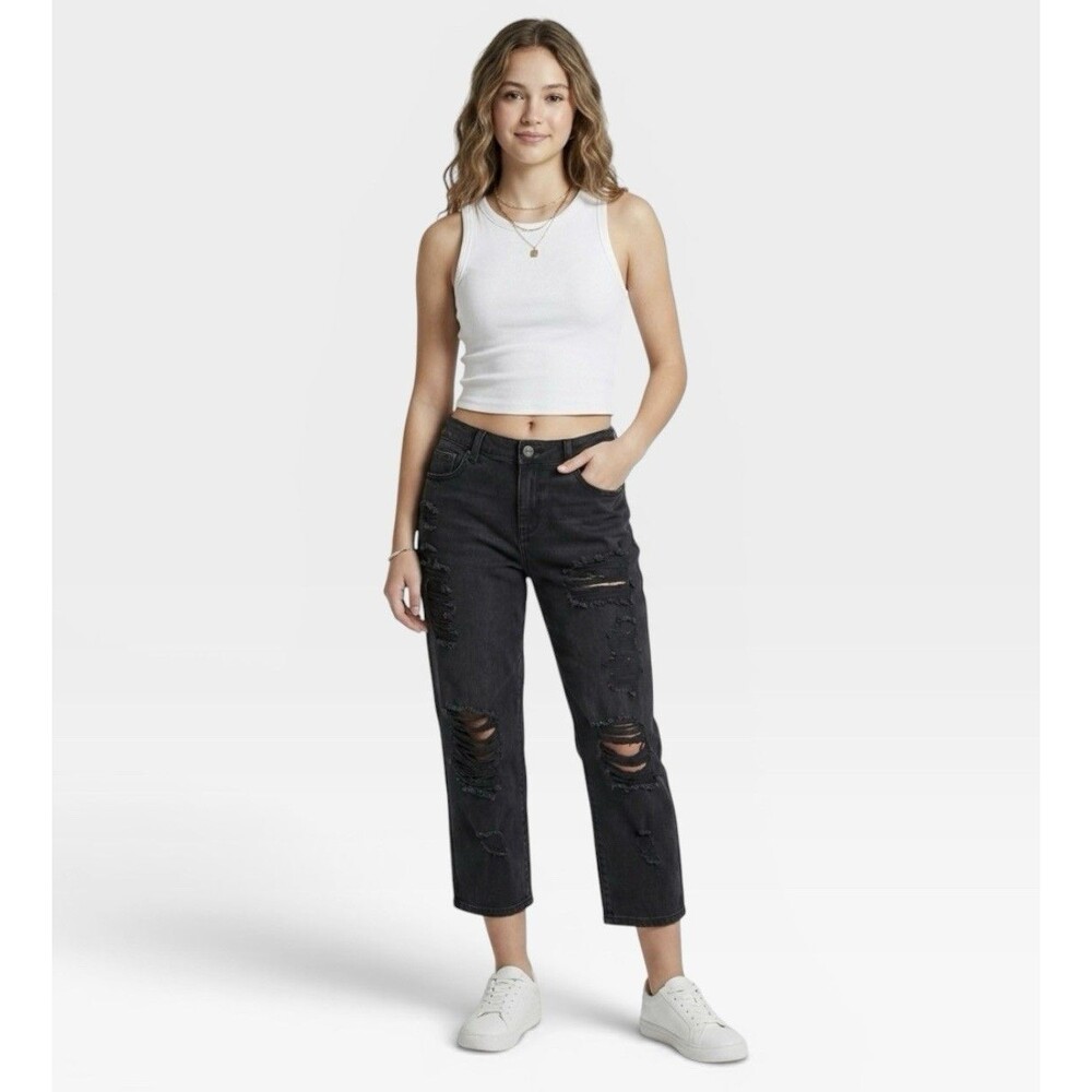 NWT Mudd Destructed Distressed Black Crop Soft Denim Jeans Pants Juniors Size 17